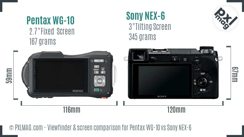 Pentax WG-10 vs Sony NEX-6 Screen and Viewfinder comparison