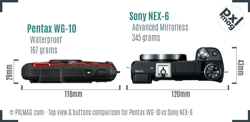 Pentax WG-10 vs Sony NEX-6 top view buttons comparison