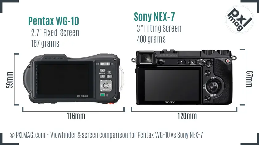 Pentax WG-10 vs Sony NEX-7 Screen and Viewfinder comparison