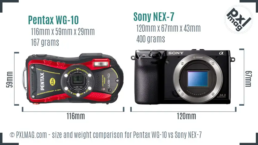 Pentax WG-10 vs Sony NEX-7 size comparison