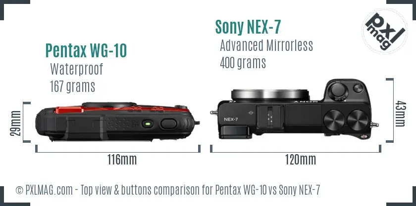 Pentax WG-10 vs Sony NEX-7 top view buttons comparison