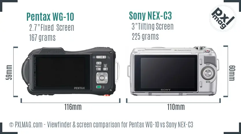 Pentax WG-10 vs Sony NEX-C3 Screen and Viewfinder comparison