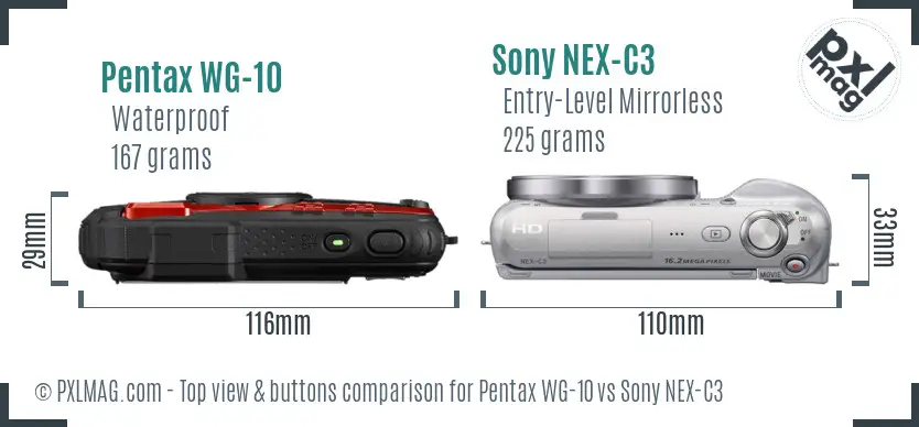 Pentax WG-10 vs Sony NEX-C3 top view buttons comparison