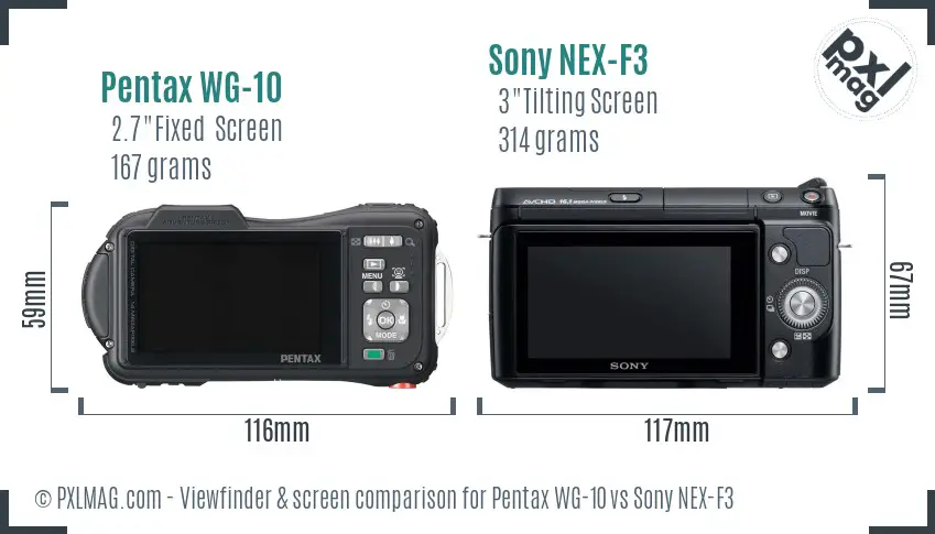 Pentax WG-10 vs Sony NEX-F3 Screen and Viewfinder comparison