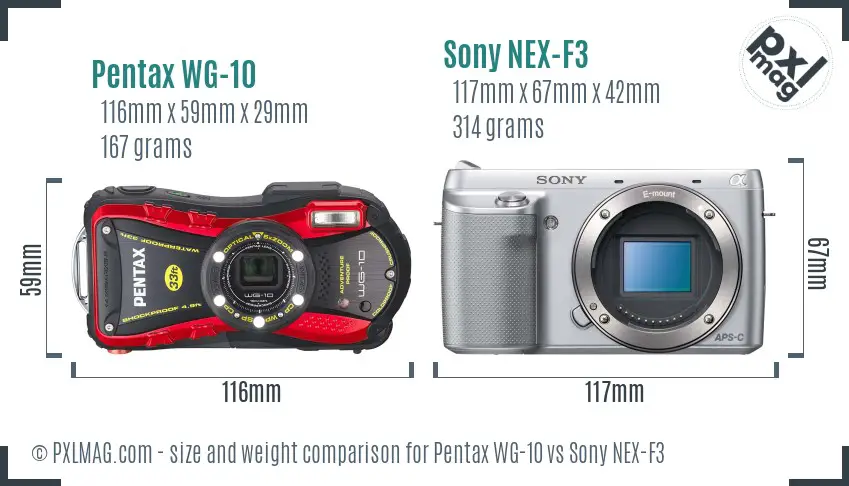 Pentax WG-10 vs Sony NEX-F3 size comparison