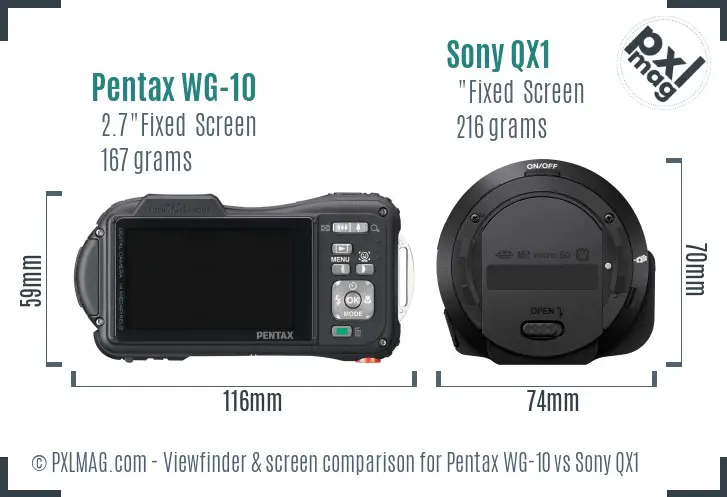Pentax WG-10 vs Sony QX1 Screen and Viewfinder comparison