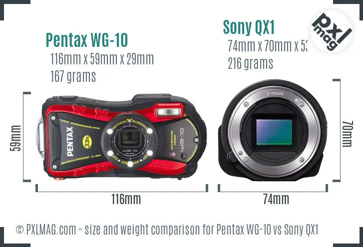 Pentax WG-10 vs Sony QX1 size comparison