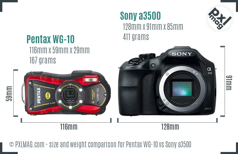 Pentax WG-10 vs Sony a3500 size comparison