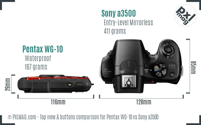 Pentax WG-10 vs Sony a3500 top view buttons comparison