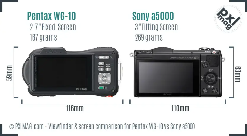 Pentax WG-10 vs Sony a5000 Screen and Viewfinder comparison