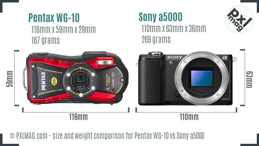 Pentax WG-10 vs Sony a5000 size comparison