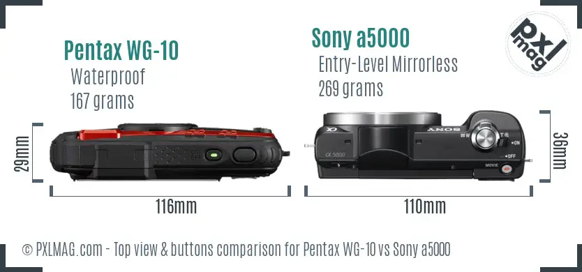Pentax WG-10 vs Sony a5000 top view buttons comparison