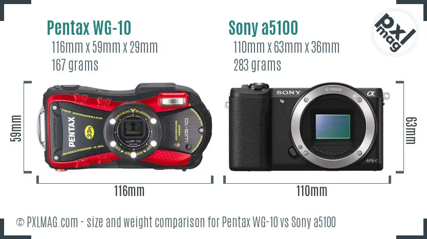 Pentax WG-10 vs Sony a5100 size comparison