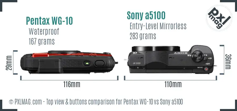 Pentax WG-10 vs Sony a5100 top view buttons comparison