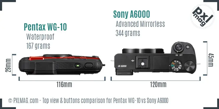 Pentax WG-10 vs Sony A6000 top view buttons comparison