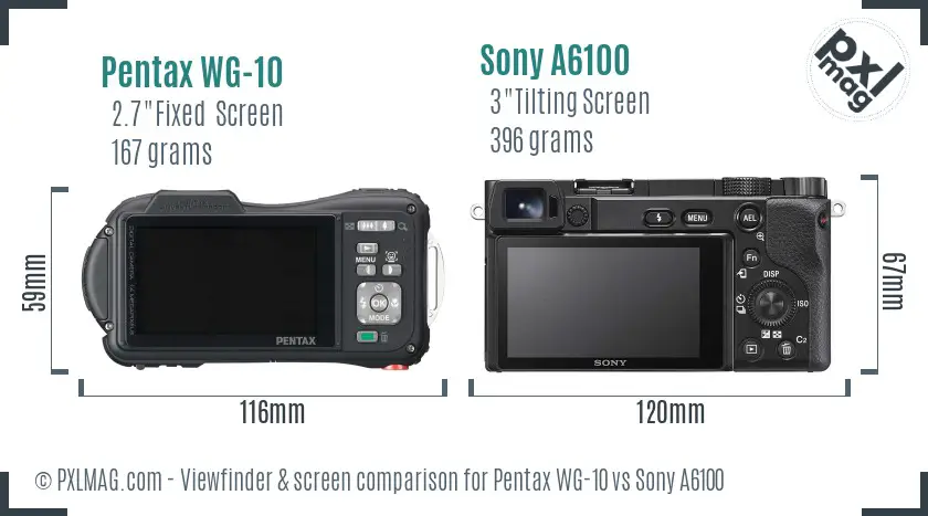 Pentax WG-10 vs Sony A6100 Screen and Viewfinder comparison