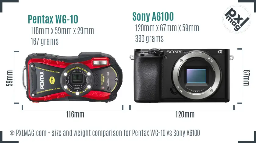 Pentax WG-10 vs Sony A6100 size comparison