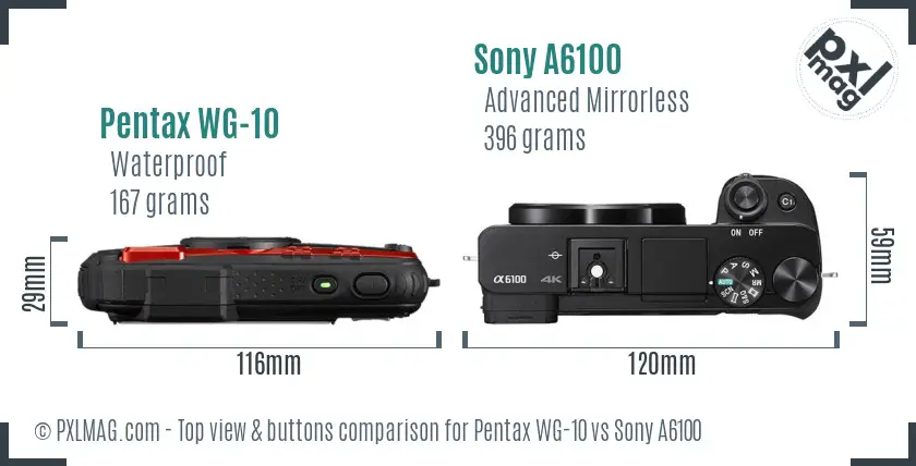Pentax WG-10 vs Sony A6100 top view buttons comparison