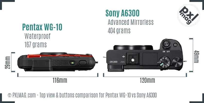 Pentax WG-10 vs Sony A6300 top view buttons comparison