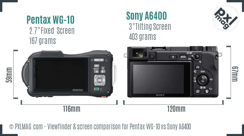 Pentax WG-10 vs Sony A6400 Screen and Viewfinder comparison