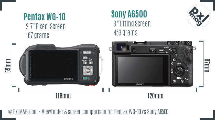 Pentax WG-10 vs Sony A6500 Screen and Viewfinder comparison