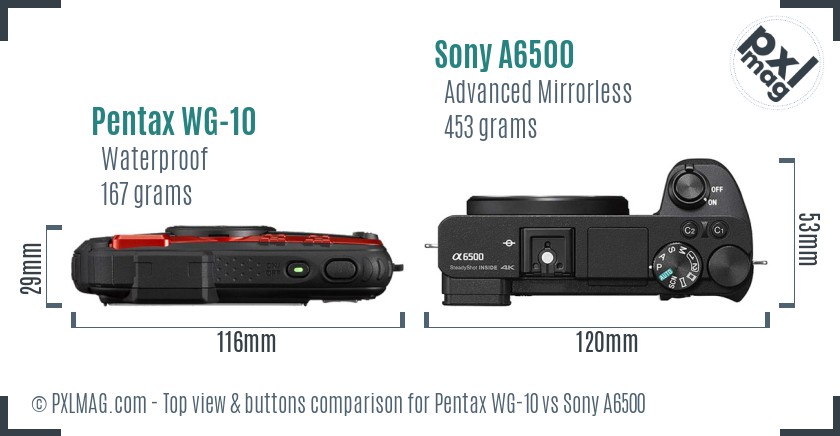 Pentax WG-10 vs Sony A6500 top view buttons comparison