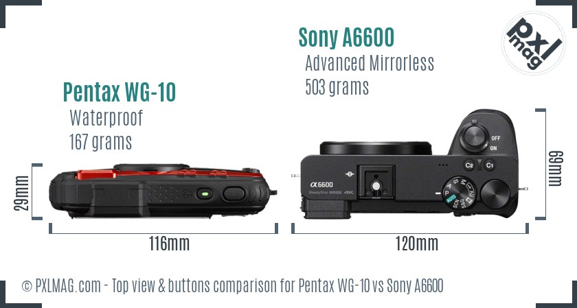 Pentax WG-10 vs Sony A6600 top view buttons comparison