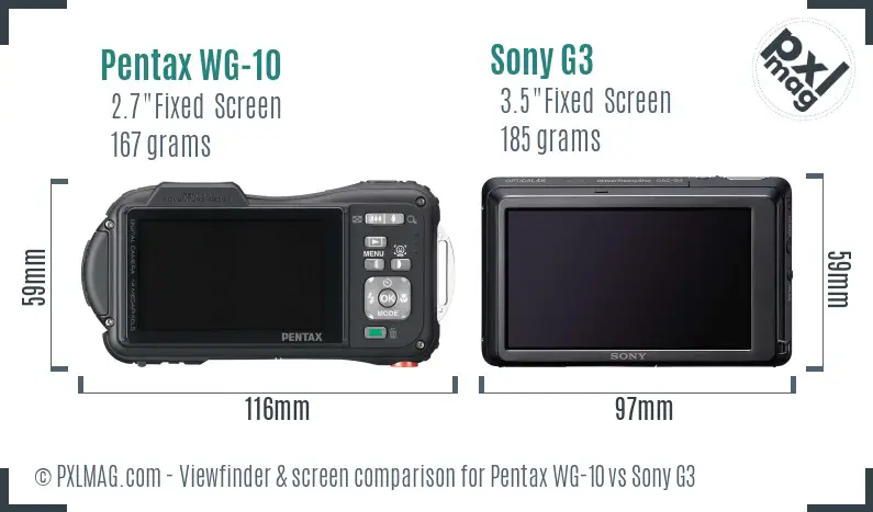 Pentax WG-10 vs Sony G3 Screen and Viewfinder comparison Pentax WG-10 vs Sony G3 Screen and Viewfinder comparison