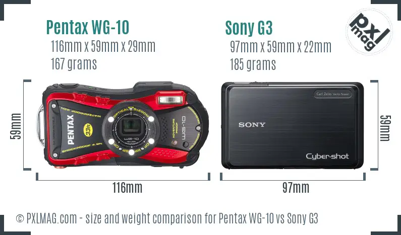 Pentax WG-10 vs Sony G3 size comparison Pentax WG-10 vs Sony G3 size comparison