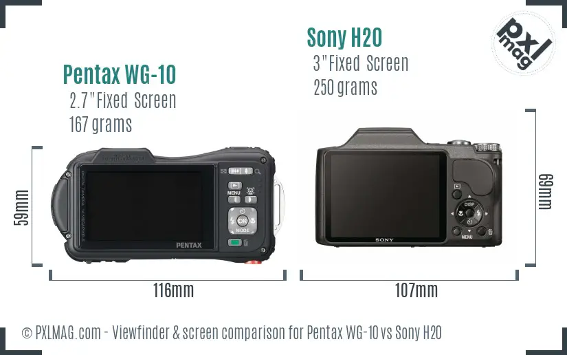 Pentax WG-10 vs Sony H20 Screen and Viewfinder comparison