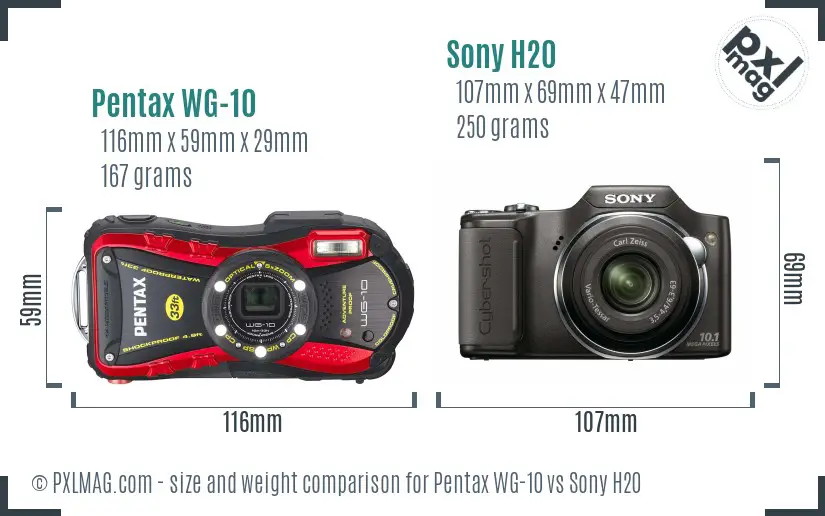 Pentax WG-10 vs Sony H20 size comparison