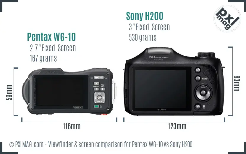 Pentax WG-10 vs Sony H200 Screen and Viewfinder comparison