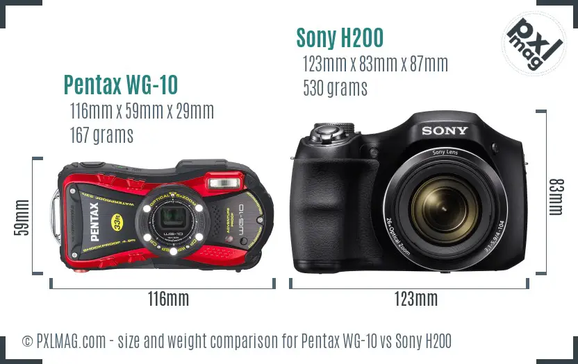 Pentax WG-10 vs Sony H200 size comparison