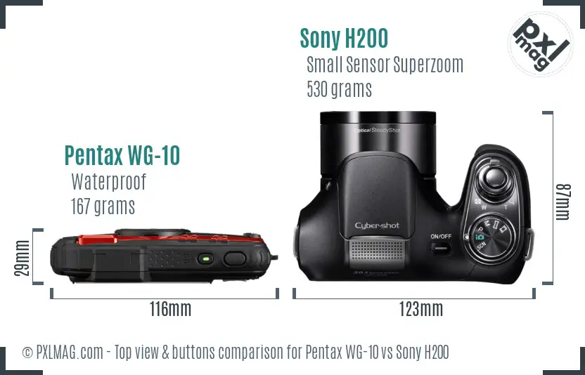 Pentax WG-10 vs Sony H200 top view buttons comparison