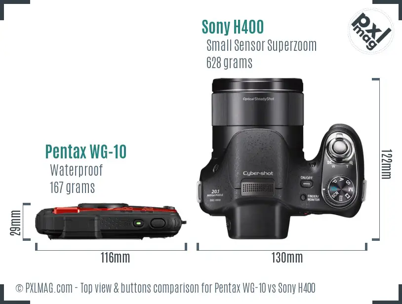 Pentax WG-10 vs Sony H400 top view buttons comparison