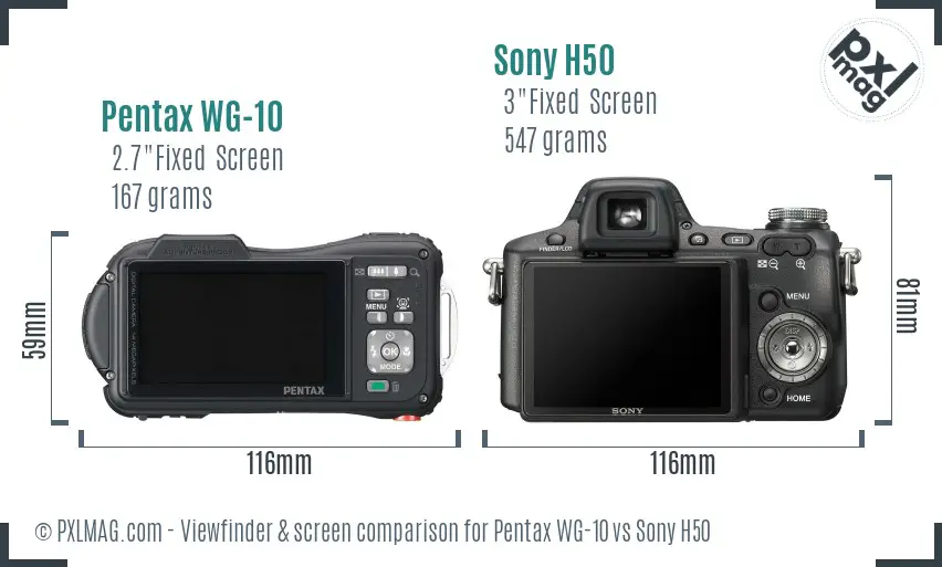 Pentax WG-10 vs Sony H50 Screen and Viewfinder comparison