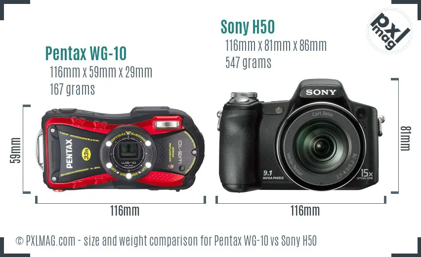 Pentax WG-10 vs Sony H50 size comparison