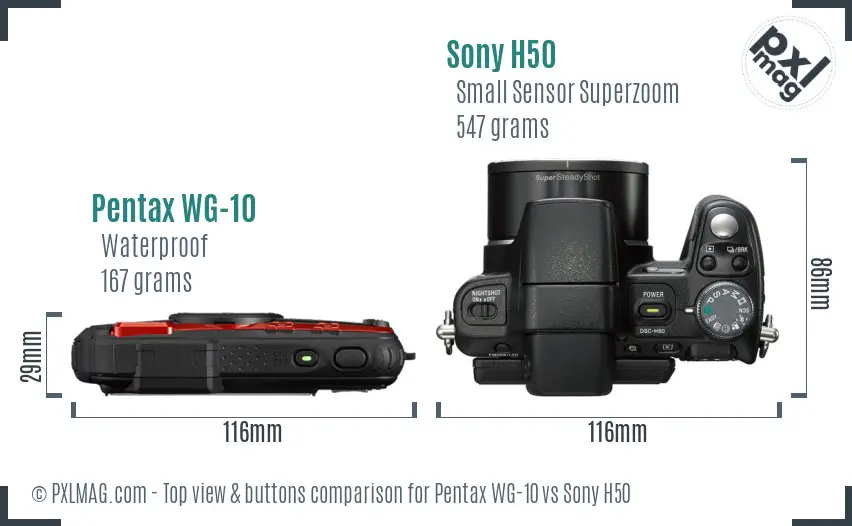 Pentax WG-10 vs Sony H50 top view buttons comparison