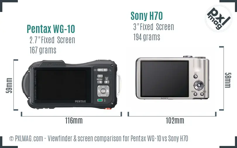 Pentax WG-10 vs Sony H70 Screen and Viewfinder comparison