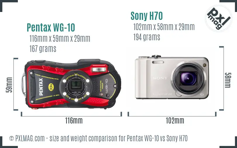 Pentax WG-10 vs Sony H70 size comparison
