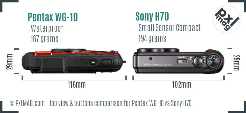 Pentax WG-10 vs Sony H70 top view buttons comparison