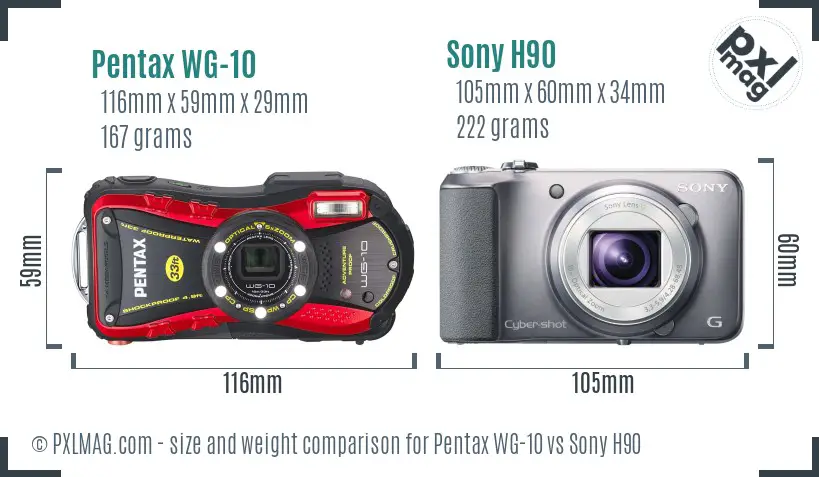 Pentax WG-10 vs Sony H90 size comparison Pentax WG-10 vs Sony H90 size comparison