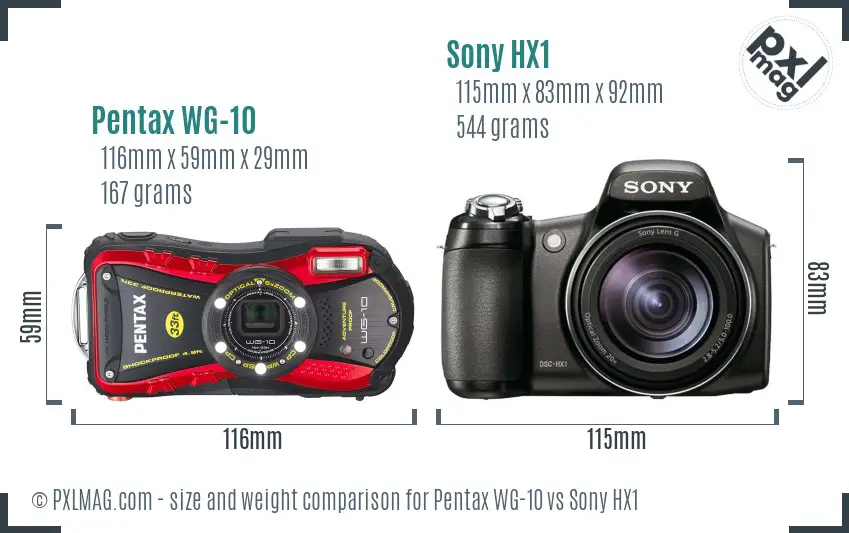 Pentax WG-10 vs Sony HX1 size comparison