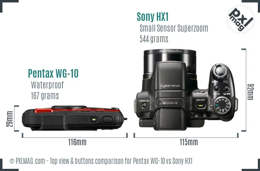 Pentax WG-10 vs Sony HX1 top view buttons comparison