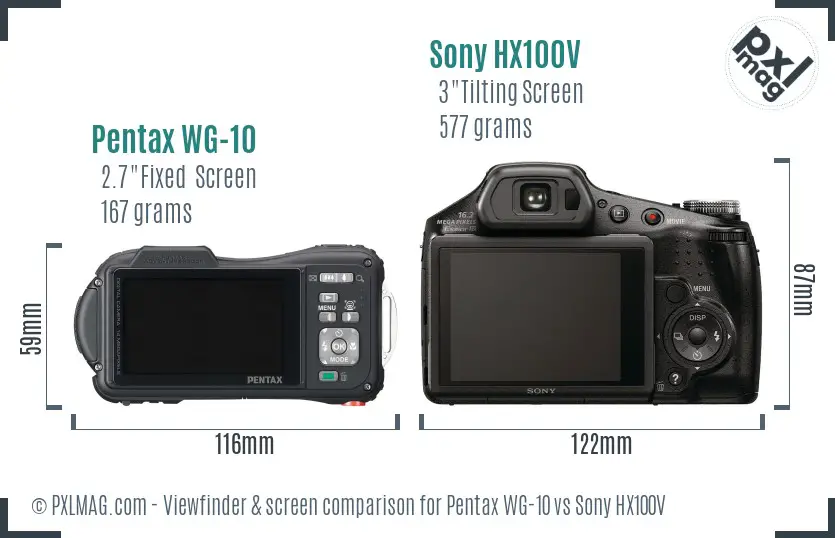 Pentax WG-10 vs Sony HX100V Screen and Viewfinder comparison