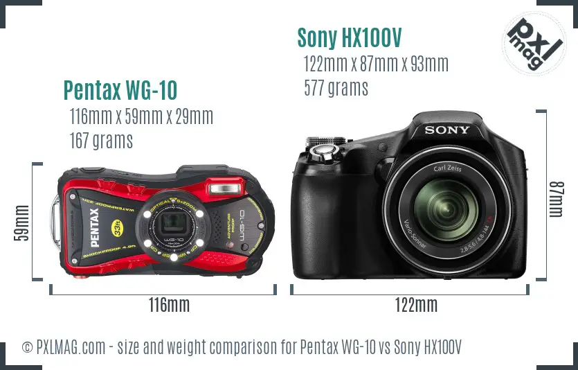 Pentax WG-10 vs Sony HX100V size comparison