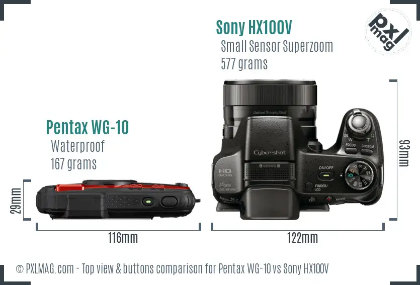 Pentax WG-10 vs Sony HX100V top view buttons comparison