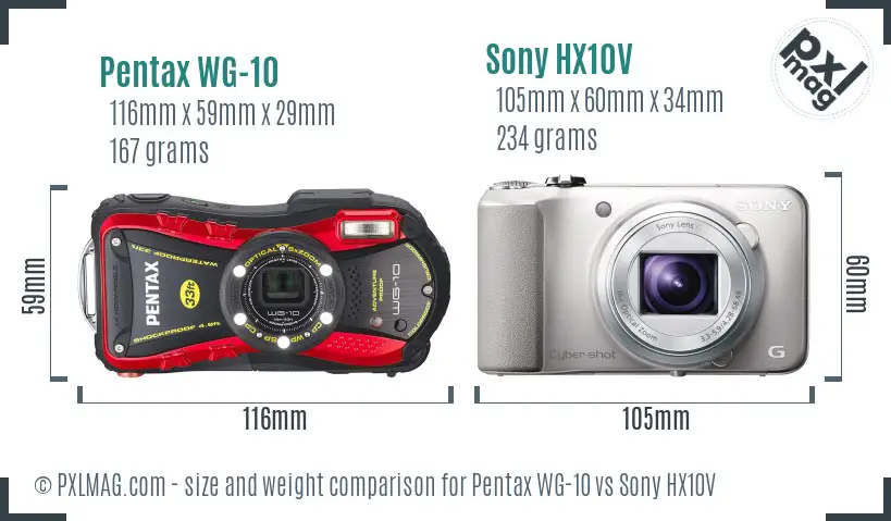 Pentax WG-10 vs Sony HX10V size comparison Pentax WG-10 vs Sony HX10V size comparison