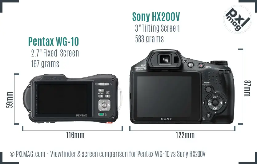 Pentax WG-10 vs Sony HX200V Screen and Viewfinder comparison