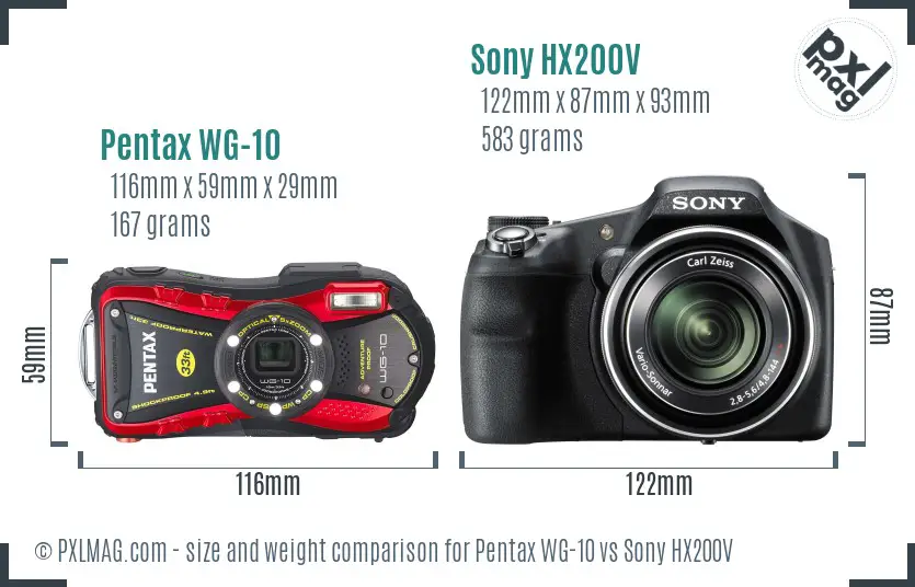 Pentax WG-10 vs Sony HX200V size comparison